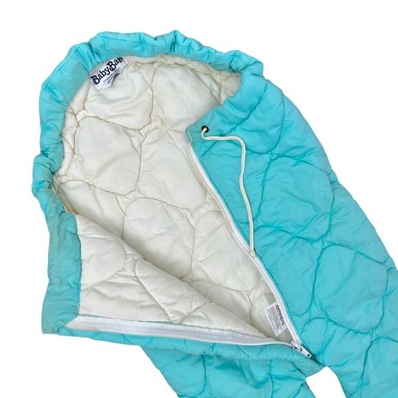 Vintage 70s 80s BabyBag Quilted Infant Bunting Bag Aqua Blue Cozy Snow Suit - Picture 3 of 8